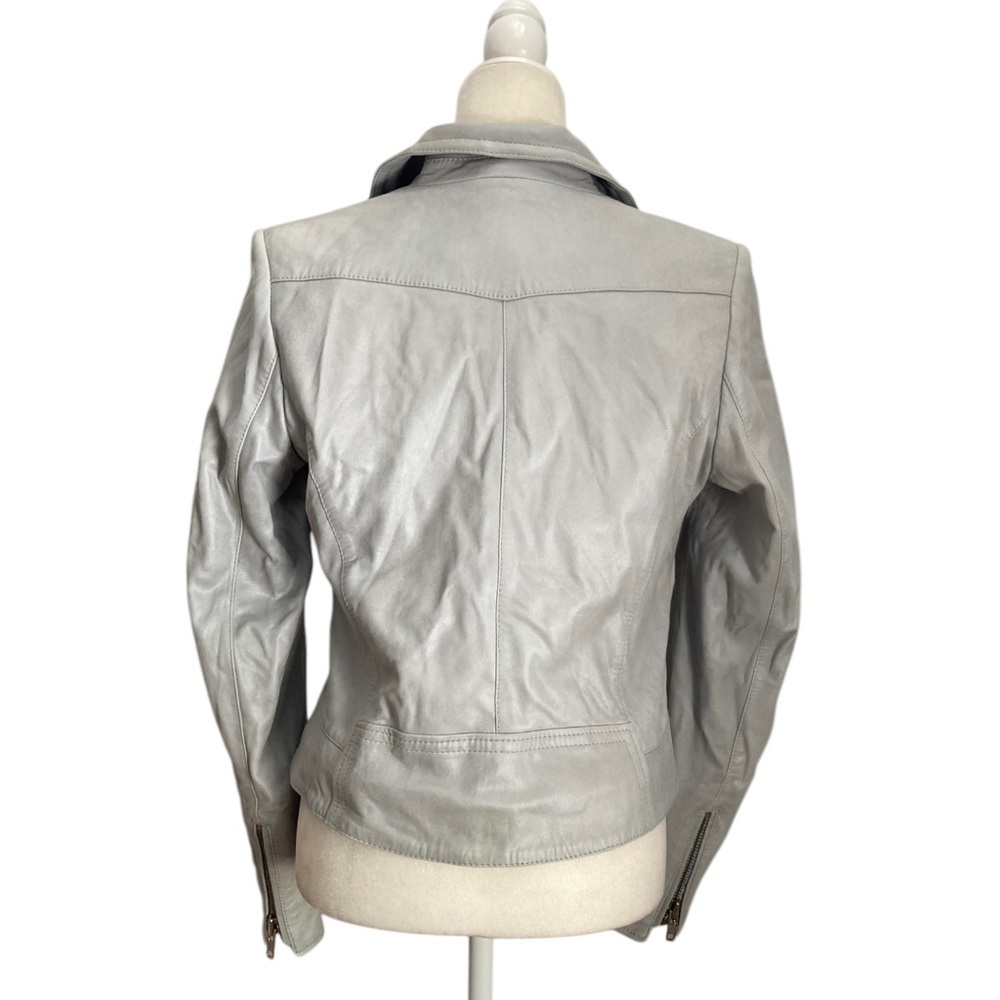 Schyia Lamb Leather Moto Jacket Light Blue - Picture 6 of 13